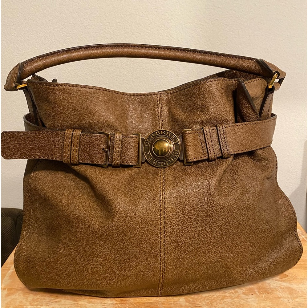 Authnticated Burberry Brown Pebble Leather Shoulder Bag